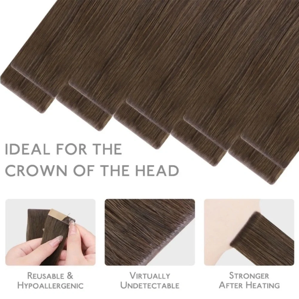 Wennalife Light Ash Brown Remy Human Hair 24 Inch Tape In Hair Extensions